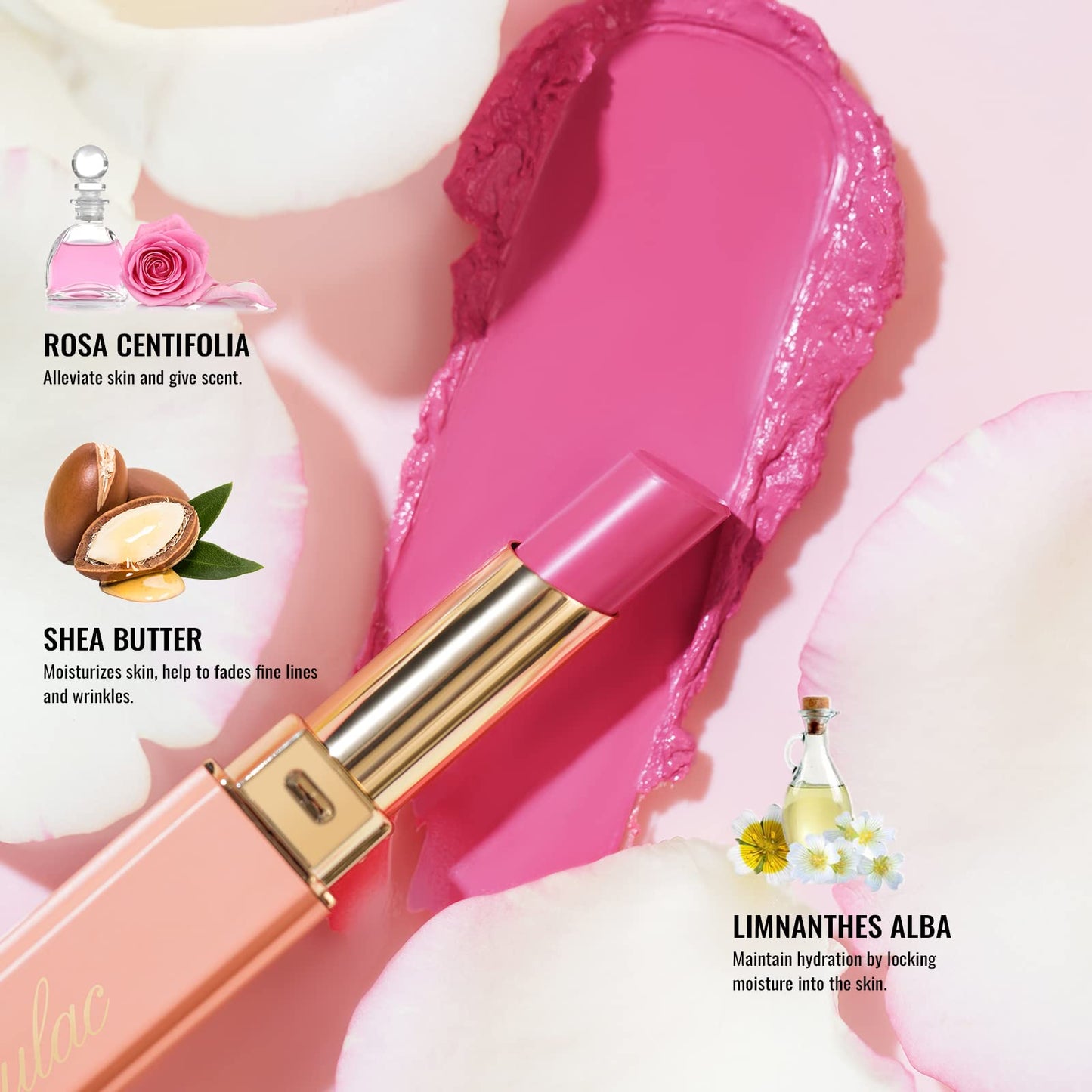 Oulac Moisture Mauve Pink Lip Gloss - 2 in 1 Shimmer Lipstick & Lip Balm, Long Lasting Hydrating, Juicy & Glossy finish, Smooth for Dry, Cracked and Chapped Lips, Vegan 2.2g/0.07oz (S04)