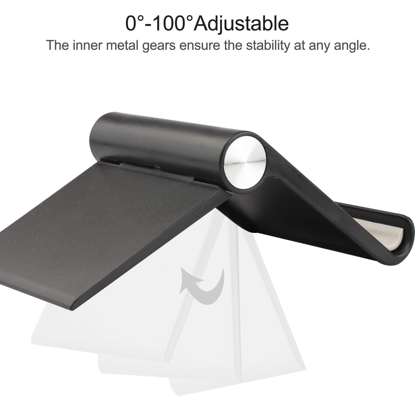 HIHUHEN Mobile Phone Holder, Phone Stand Desk Desktop Mobile Holder Adjustable Foldable Portable Video Call Mount (1PH -Black)