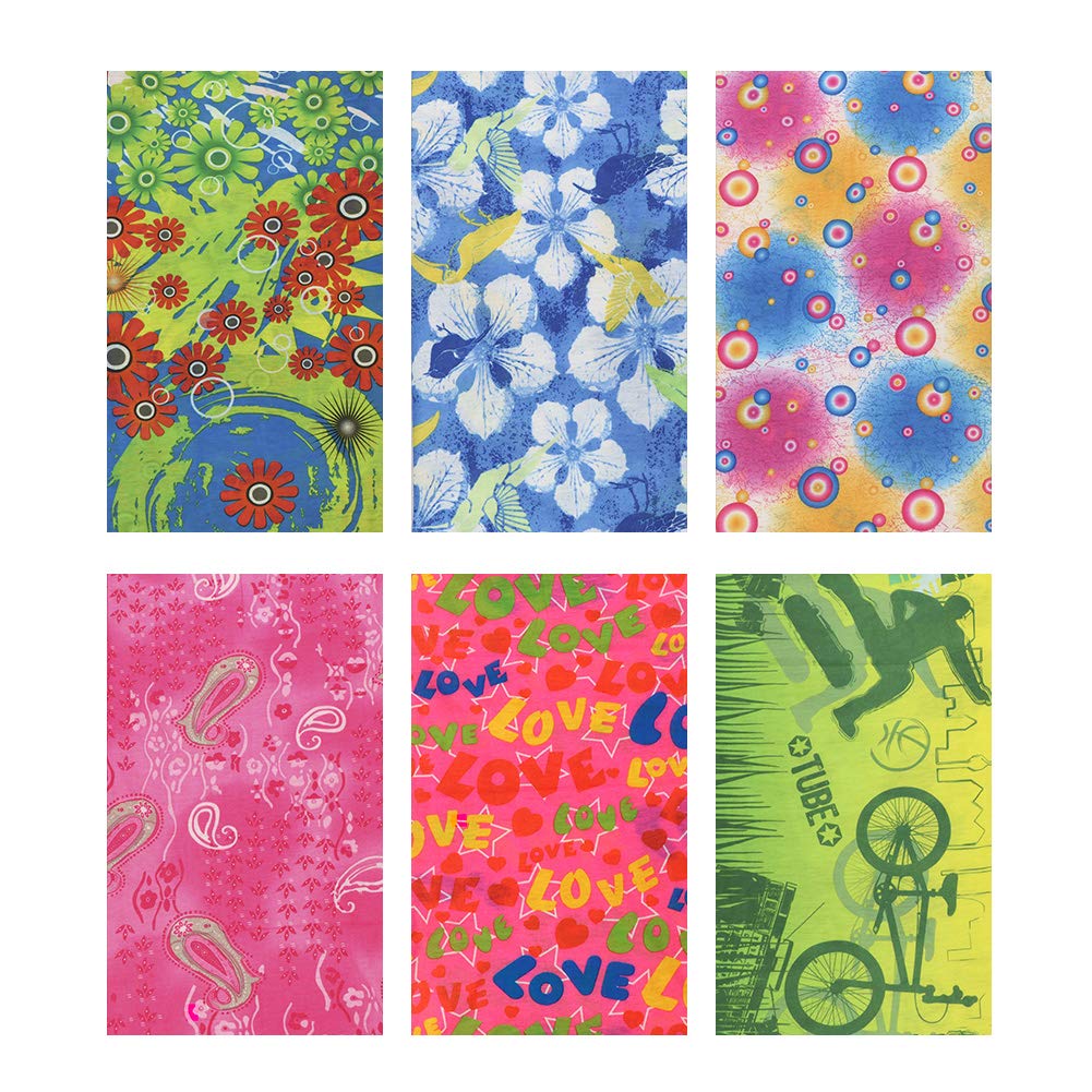 GUIFIER 6 Pack Magic Wide Tube Face Mask,Neck Gaiter, Headwear, Sports Scarf, Boho Bandana, Balaclava, Headband for Women and Men