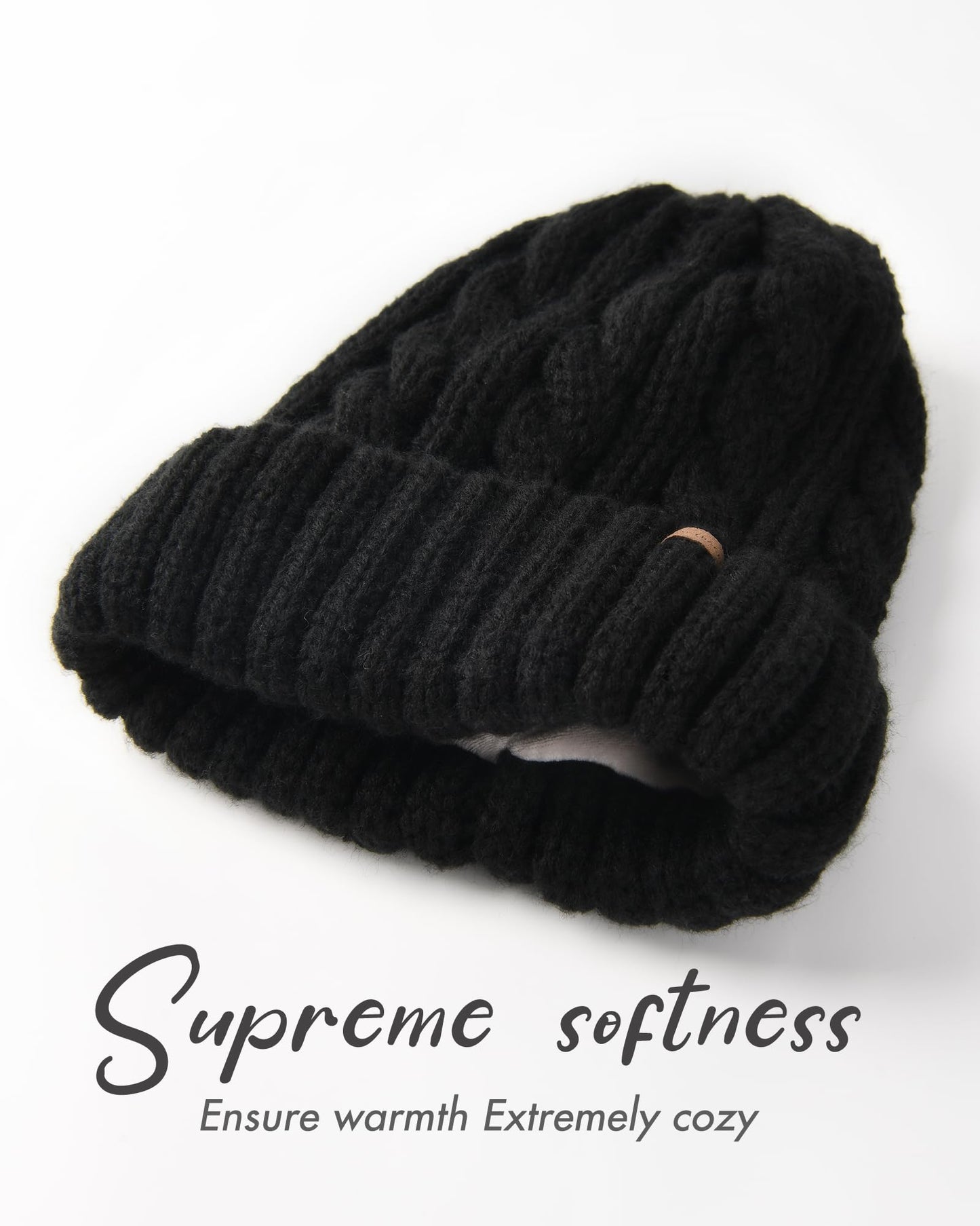 Camptrace Winter Hats for Women Chunky Knit Beanie Hat Trendy Cute Warm Skull Ski Cap Pom Pom Beanie Dark Beige