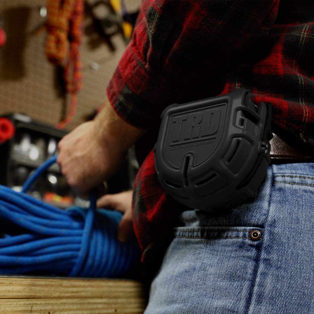 Atwood Rope MFG Tactical 550 Paracord Parachute Cord Rope Dispenser 50ft Spool TRD | Cutting Blade, Belt Clip, Cord Grip, View Port, Integrated Ruler (Black)