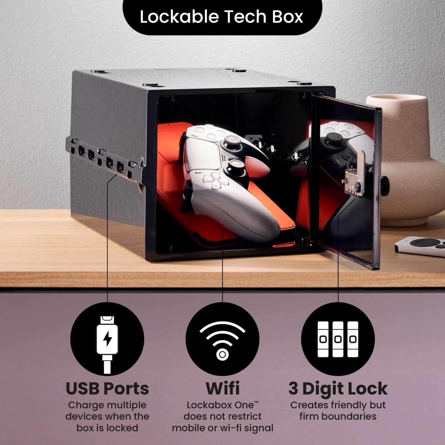 Lockabox One™ | Premium Lock Box | Medium Combination Lock Box For Food, Medicine & Home Safety | External Size 12 x 8 x 6.6 inches (Jet)