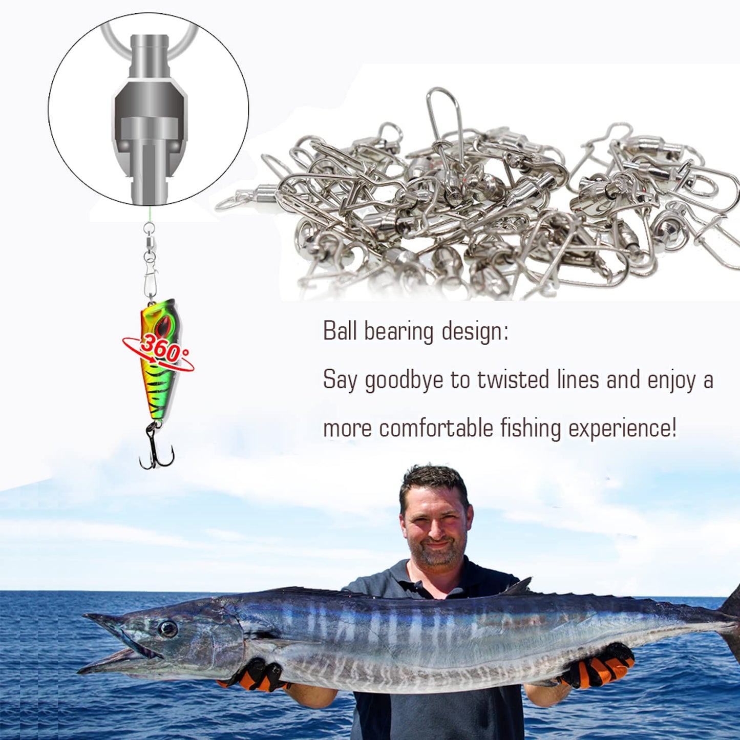 AMYSPORTS Duo Lock Snap Fishing Swivels Stainless Barrel Swivels Fishing Lure Snap Swivels Ball Bearing Swivels Fishing Tackle for Saltwater Fishing Freshwater Fishing 25pcs 66lbs