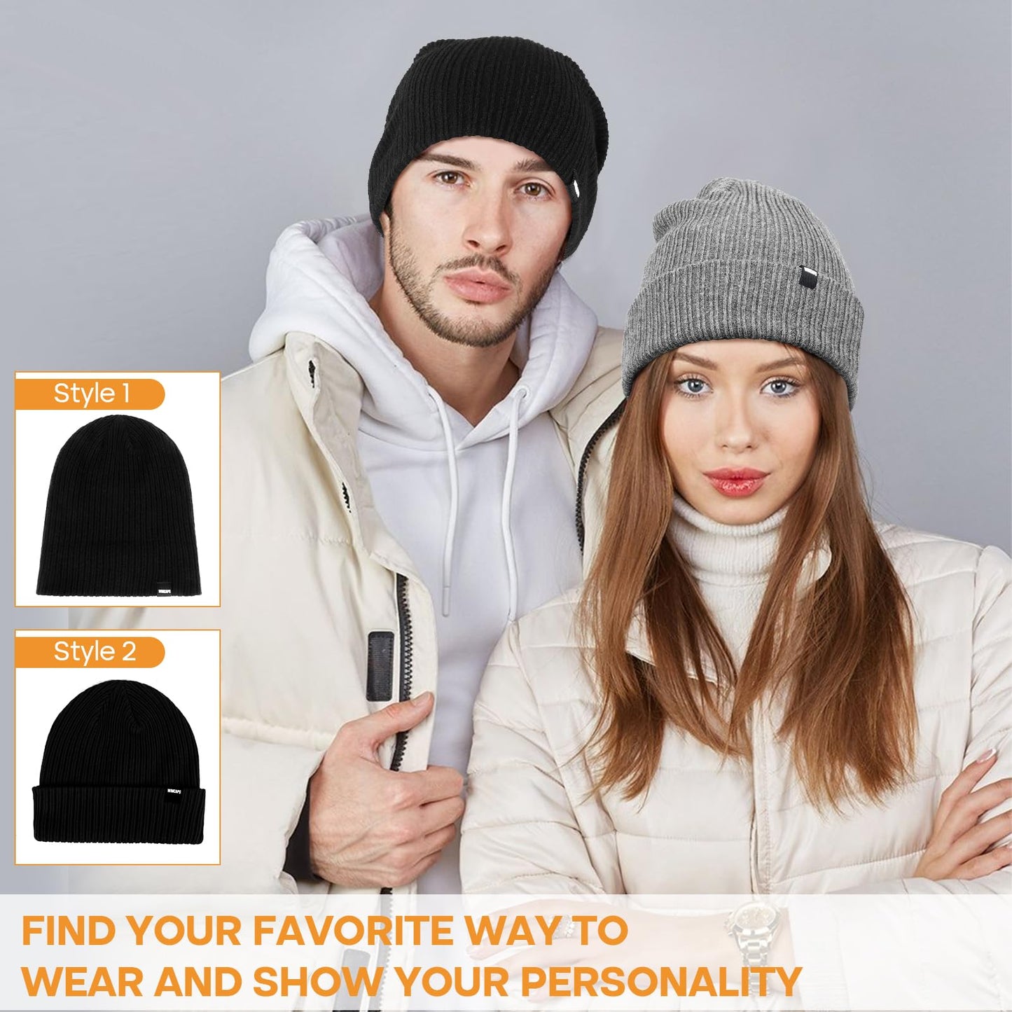 Wmcaps Beanie Winter Cuffed Beanie for Men Women, Soft Texture Stylish Slouchy Beanie, Unisex Warm Knit Caps (Black)