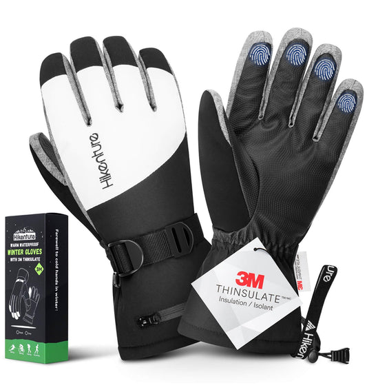 Hikenture Ski Gloves for Men Women-3M Thinsulate Snow Gloves Waterproof Insulated -Winter Snowboarding Gloves,Warm Touchscreen Snowmobile Gloves(Grey XL)