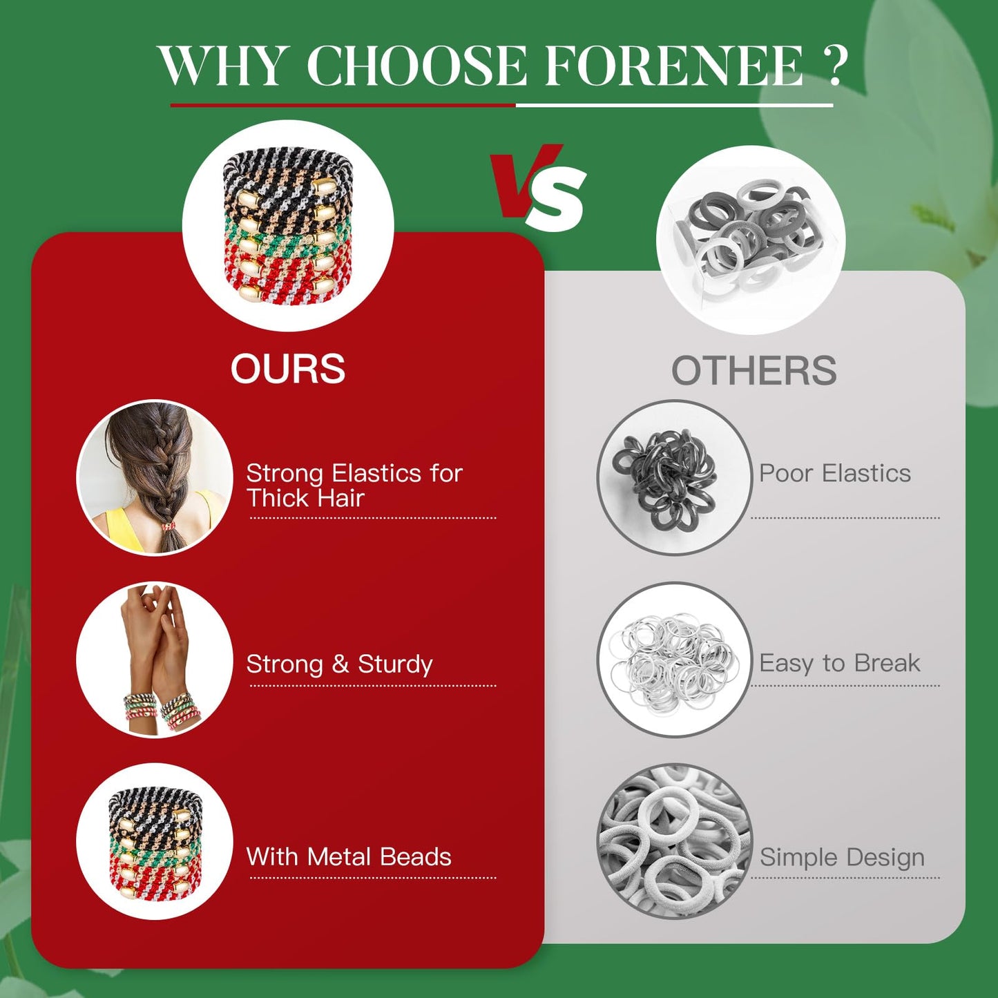 FORENEE Hair Ties No Damage - 10PCS Ponytail Holders - Elastic Hair Ties for Thick Hair - Braided Hair Bands for Women Girls's Hair - Christmas Limited