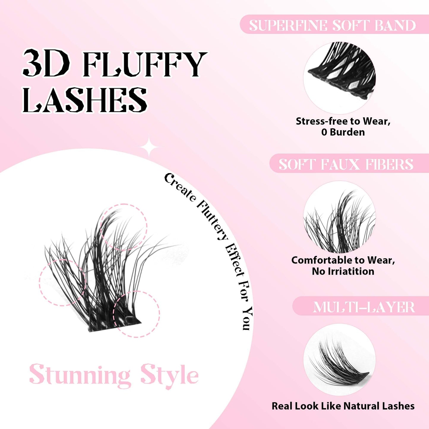 LA MAESII Lash Clusters, 3D Wispy Cluster Eyelash Extensions Fluffy DIY Cluster Lashes Eyelash Clusters, 10-14mm Multi-layer Individual Lashes Soft Thin Band Reusable (06)