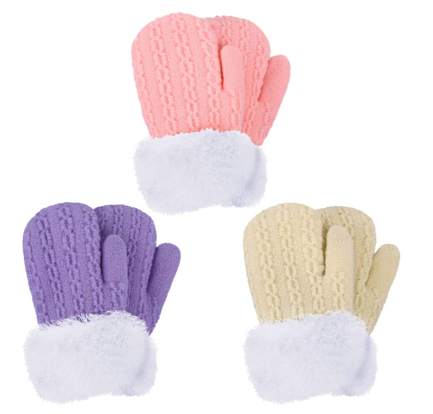 Arctic Paw Kids Gloves Winter Infant Mittens Girls Gloves Outdoor Winter Mitten Sherpa Lined Kids Mittens Toddler Gloves, Purple+Cream+Pink,2-5Y