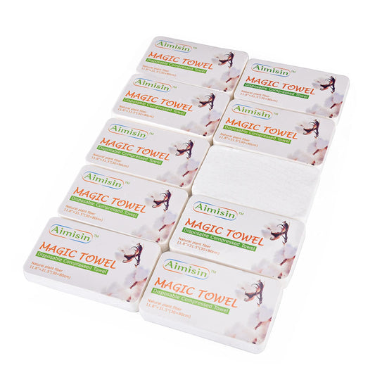Aimisin Compressed Towels Disposable Soft Durable Towels 100% Cotton for Home Bathroom Travel Camping (M-11.8''x 31.5''-1pack(10pcs))