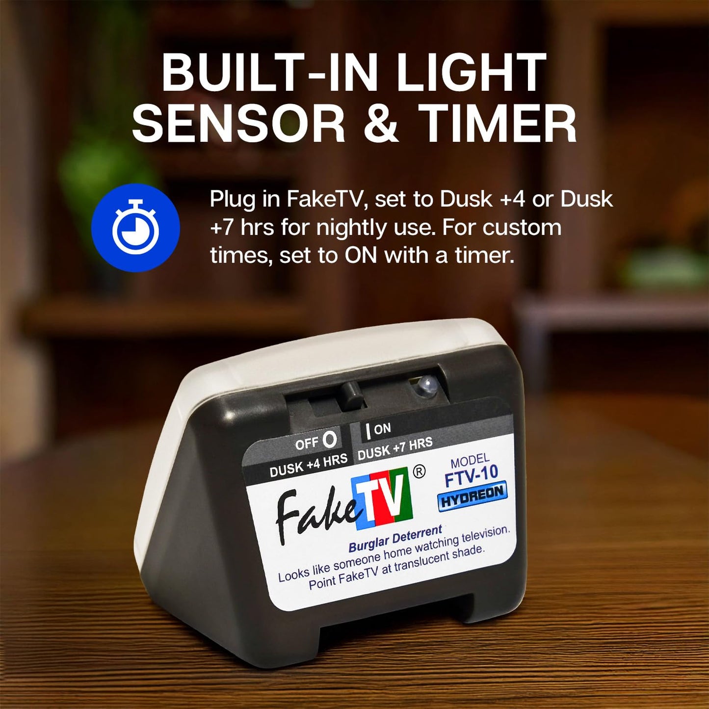 FakeTV - FTV-10 Charcoal Design Burglar Deterrent – Simulated TV Light with Frosted Lens – Energy-Efficient LED Dummy Home Security Technology – Prime Quality House & Valuables Protection Equipment