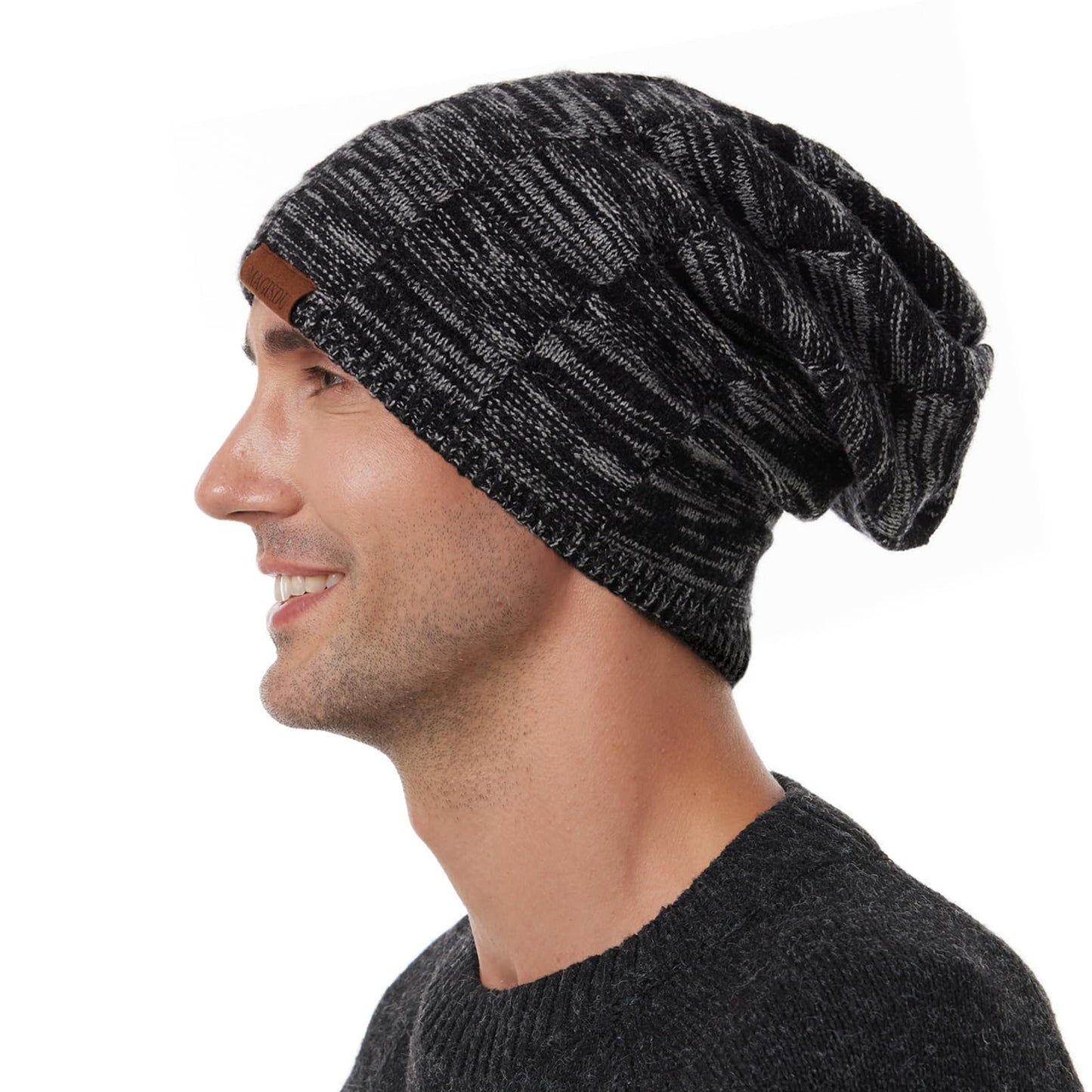 MAGISDU Slouchy Beanie,Satin Lined Winter Beanie Hats for Women Men Unisex Merino Wool Beanies Knit Soft Slouchy Warm Oversize Beanie Hat,Black