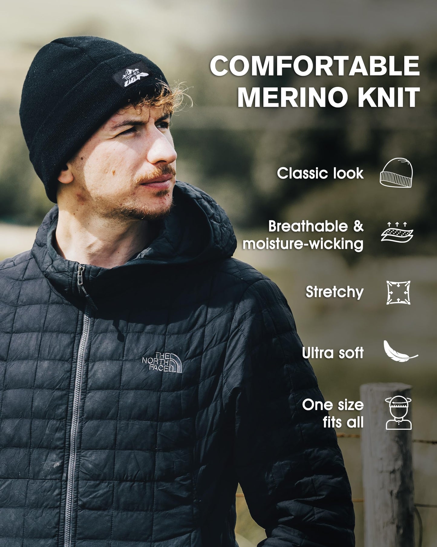 TOP-EX XXL 100% Merino Wool Beanie Hats for Men Women Winter Warm Polar Fleece Lined Beanies for Cold Weather Ski Running Hunting Walking Red XL/XXL