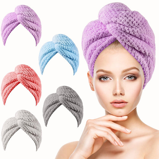 XEMGUE 5 Pack Microfiber Hair Towel, Hair Towel Wrap for Women, 5 Colors Hair Turban Towel, Hair Drying Towels, Hair Plopping Towel Curly, Head Towels Wrap, Hair Wraps for Women Wet Hair Anti Frizz