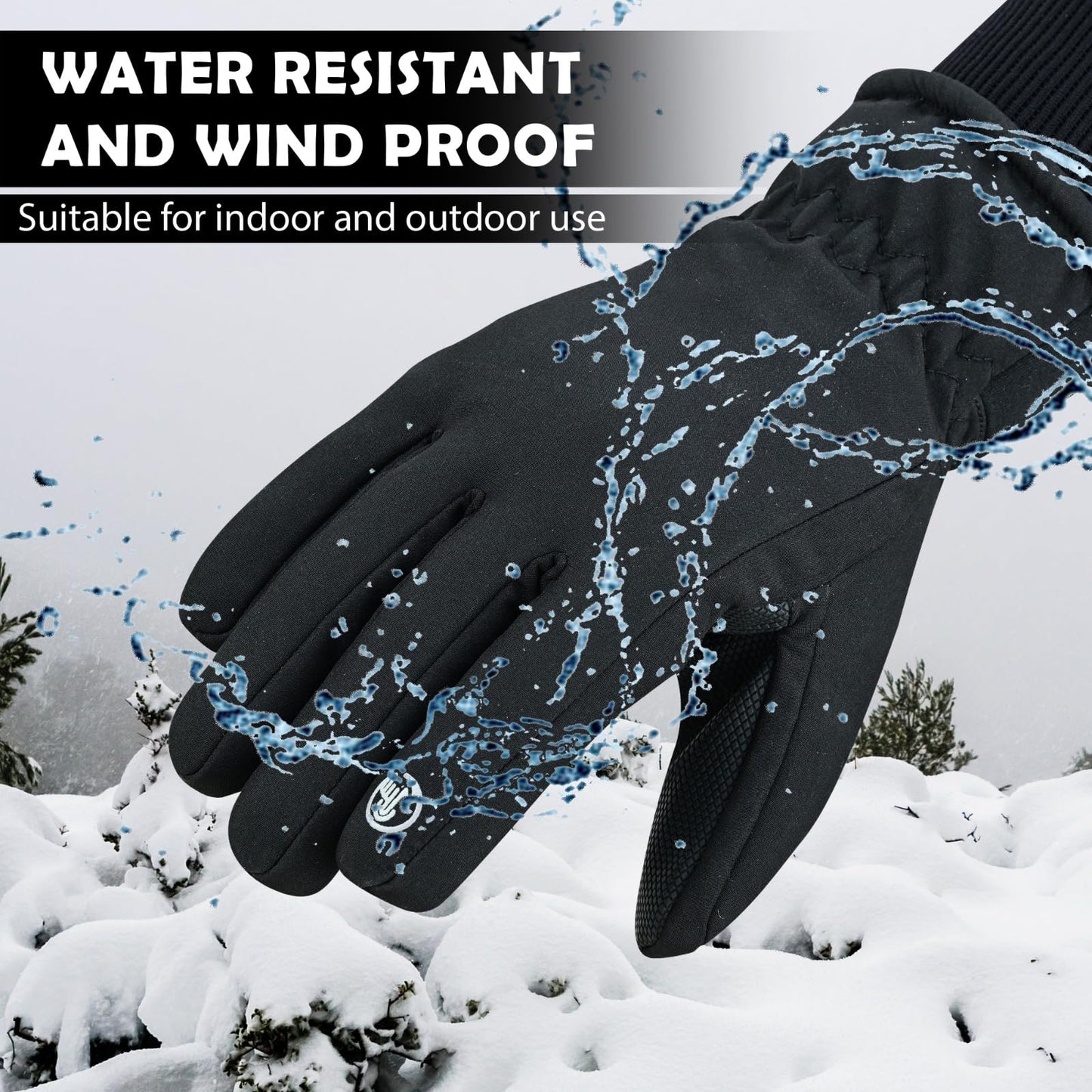 WESTWOOD FOX Waterproof Winter Gloves for Men & Women,Windproof, Warm Ski Gloves, Touchscreen, Anti-Slip Grip Gloves for Cycling, Snowboarding, Hiking, Running, Driving and Outdoor Sports (Black, L)