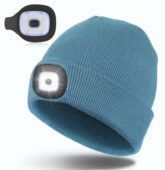 Hatlight for Men Unisex LED Beanie with Two Lamps Hands Free Knit Headlamp Hat with Light Winter hat