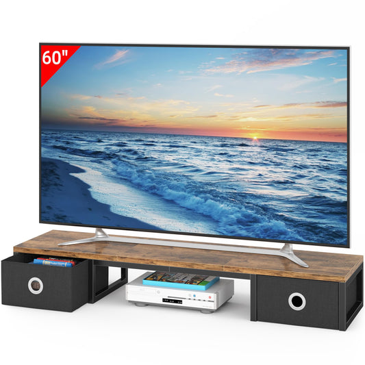 YAOHUOO 45" Large TV Riser with Fabric Drawers for 32-60 inch TV, TV Stand Riser with Steel Legs, Tabletop TV Riser Shelf, Monitor Stand Riser for Home Office, Rustic Brown