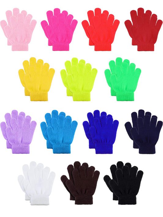 HESTYA 14 Pairs Magic Kids Winter Gloves Children Knit Gloves Warm Stretchy Gloves for Boys Girls