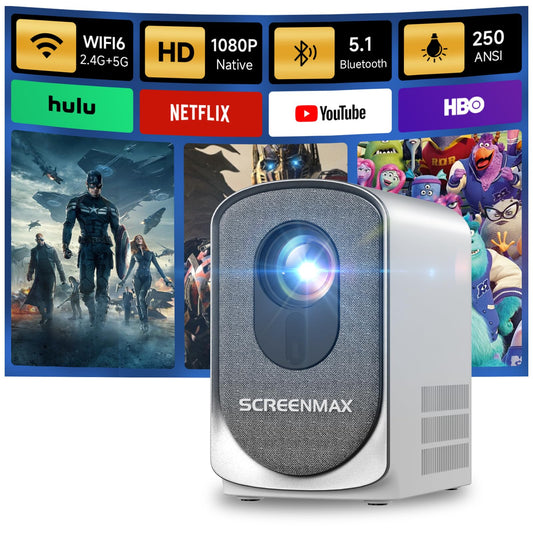 [Electric Focus] SCREENMAX C7 Mini Projector with WiFi and Bluetooth, 280 ANSI Lumens, 1080P Supported, Portable Movie Cinema for Outdoor & Indoor Use, 32''-150'' Display