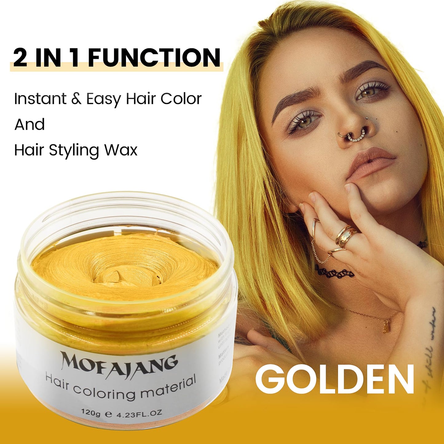 Gold Temporary Hair Dye Wax Natural Instant Hair Color Wax Pomades 4.23 oz, Hair Styling Clay for Party, Cosplay, Halloween, Christmas