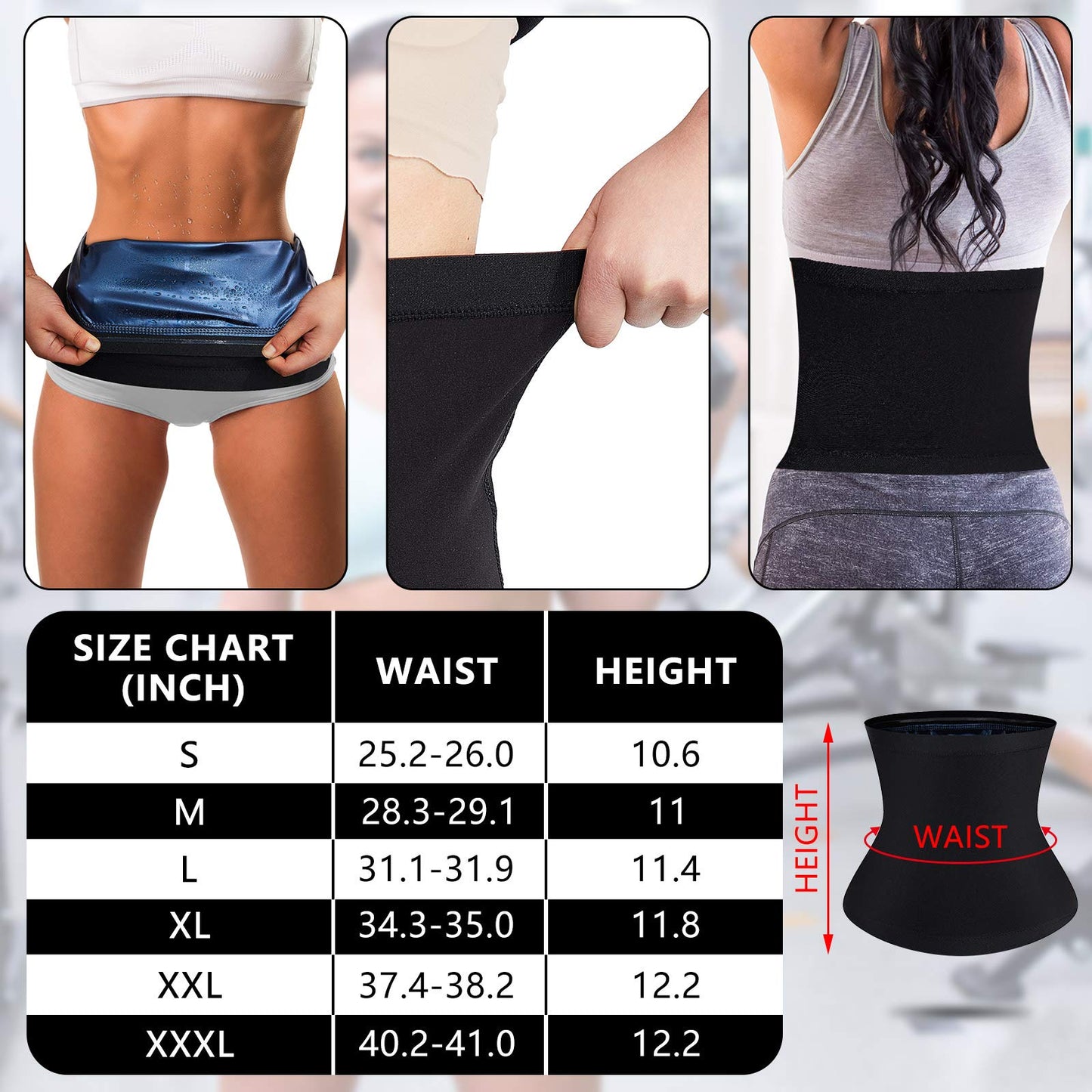 Geyoga Waist Trimmer Sweat Waist Trainer Wrap Stomach Wraps for Women Bodybuilding (Blue Inner,S)