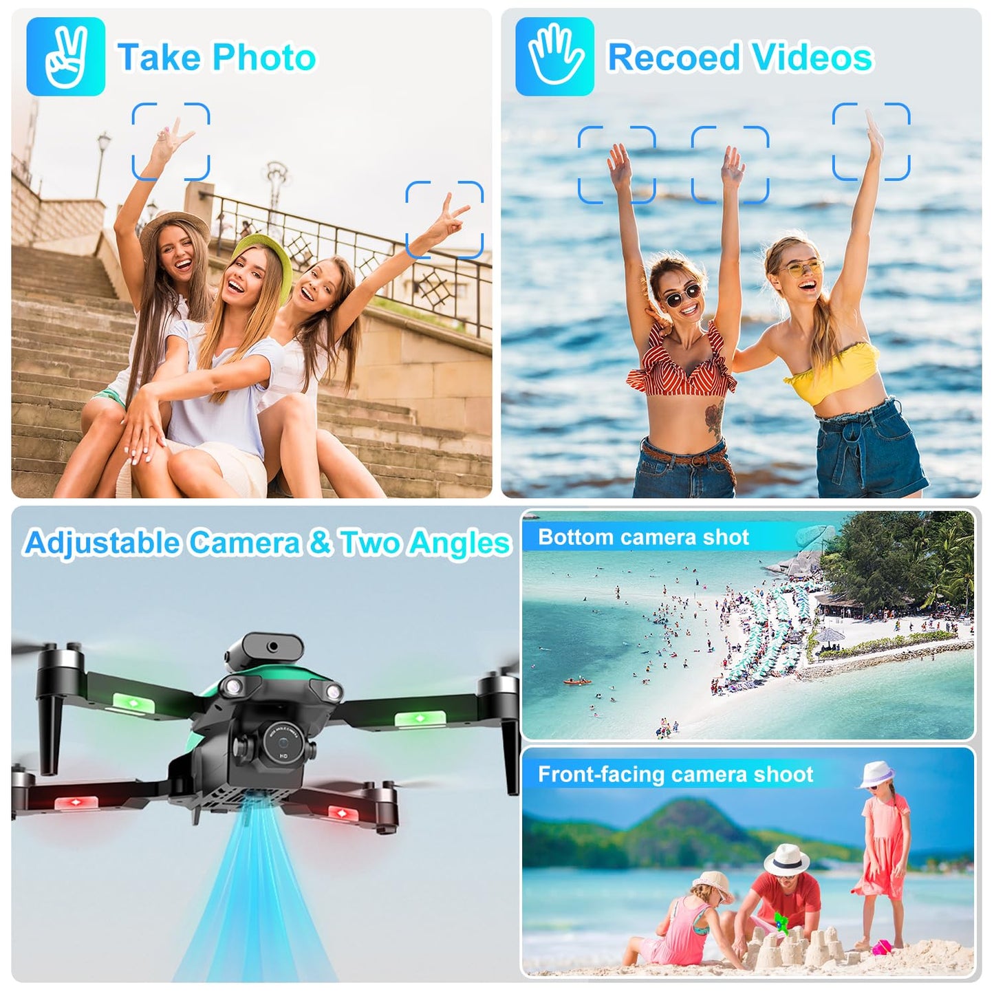 Drone with Camera for Adults,Mini Drone with Brushless Motor,2 Batteries,One Key Take Off/Land,360 Flips, Waypoint Fly, Altitude Hold,Foldable Drones for Beginners (Green, 1)