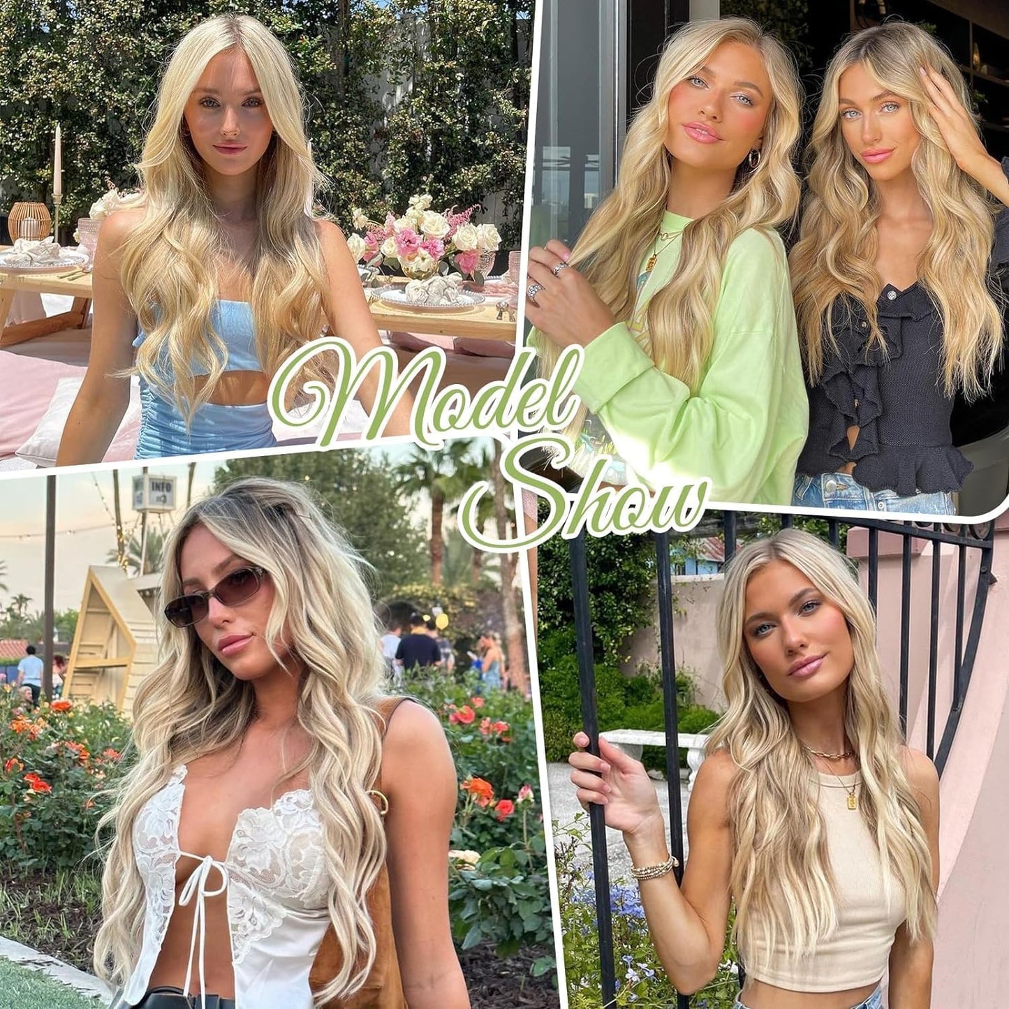 KooKaStyle Invisible Wire Hair Extensions with Transparent Wire Adjustable Size 4 Secure Clips Long Wavy Secret Hairpiece (20Inch, Medium Brown to Bleach Blonde)