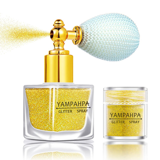 Vintage Body Glitter Spray, Gold Glitter Spray for Hair and Body Glitter Makeup, Extra Fine Hair Glitter for Rave Nail Christmas Craft Clothes, Include 1 Jar of Refills