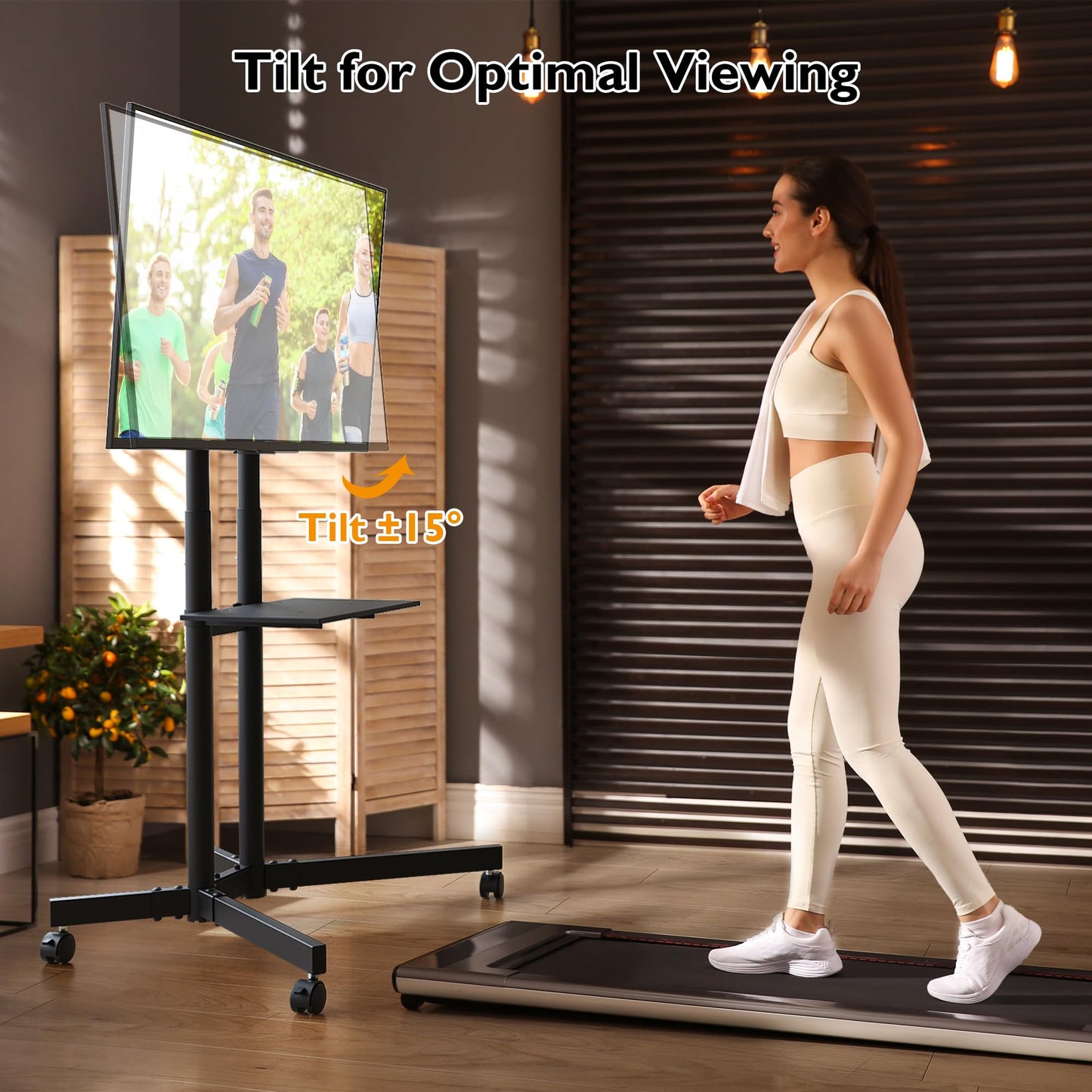 BONTEC Mobile TV Stand for 32 to 85 inch Screens up to 121 lbs, LED LCD OLED Plasma 4K Smart Flat and Curved Panels, Rolling Stand with Laptop Shelf, Locking Wheels, Max VESA 600x400mm, Black