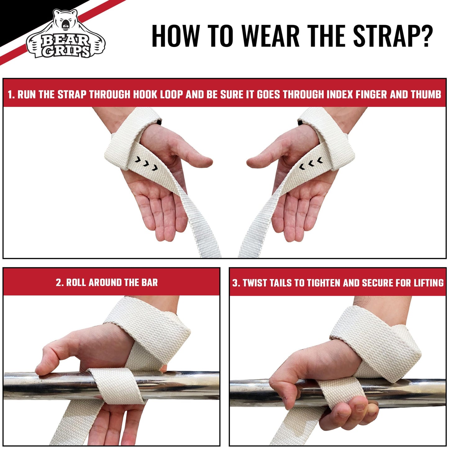 Bear Grips Lifting Straps Gym, Wrist Straps for Weightlifting, Gym Straps, Weightlifting Straps, Deadlift Straps, Weight Lifting Straps for Men, Weight Straps Lifting Women, 2 Lifting Strap | White