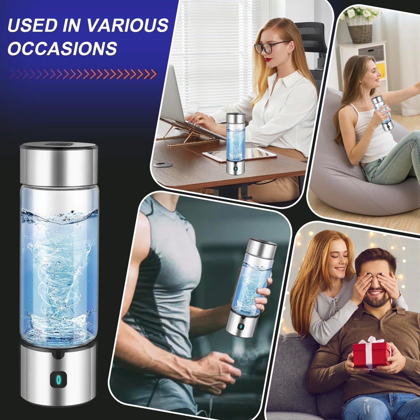 2025 New Hydrogen Water Bottle,Upgraded 16'OZ SPE/PEM 4.0 Tech, 3-Min 2500PPB+ Hydrogen Water Bottle Generator,Rechargeable Hydrogen Water Machine,Portable for Home,Office,Travel & Gifts