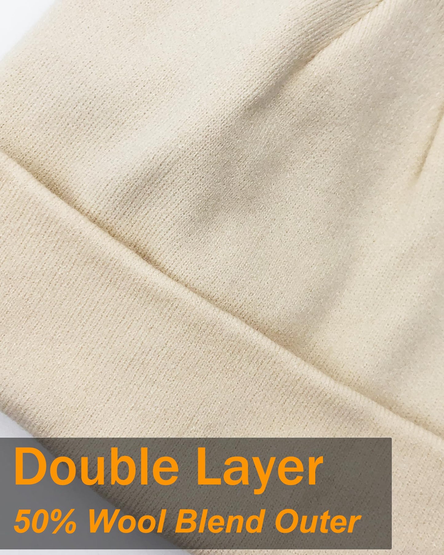 Womens Satin Lined Beanie Wool Knit Cuffed Warm Winter Hats for Women Men Soft Slouchy Silk Lining Beanies Skull Cap Beige