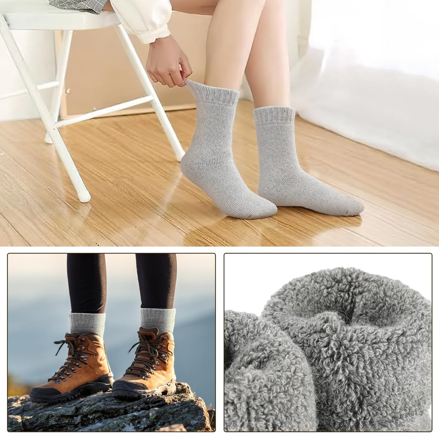 DOINUO Wool Socks for Women, 5 Pairs Thermal Thick Warm Winter Hiking Walking Cozy Crew Boot Gifts Socks