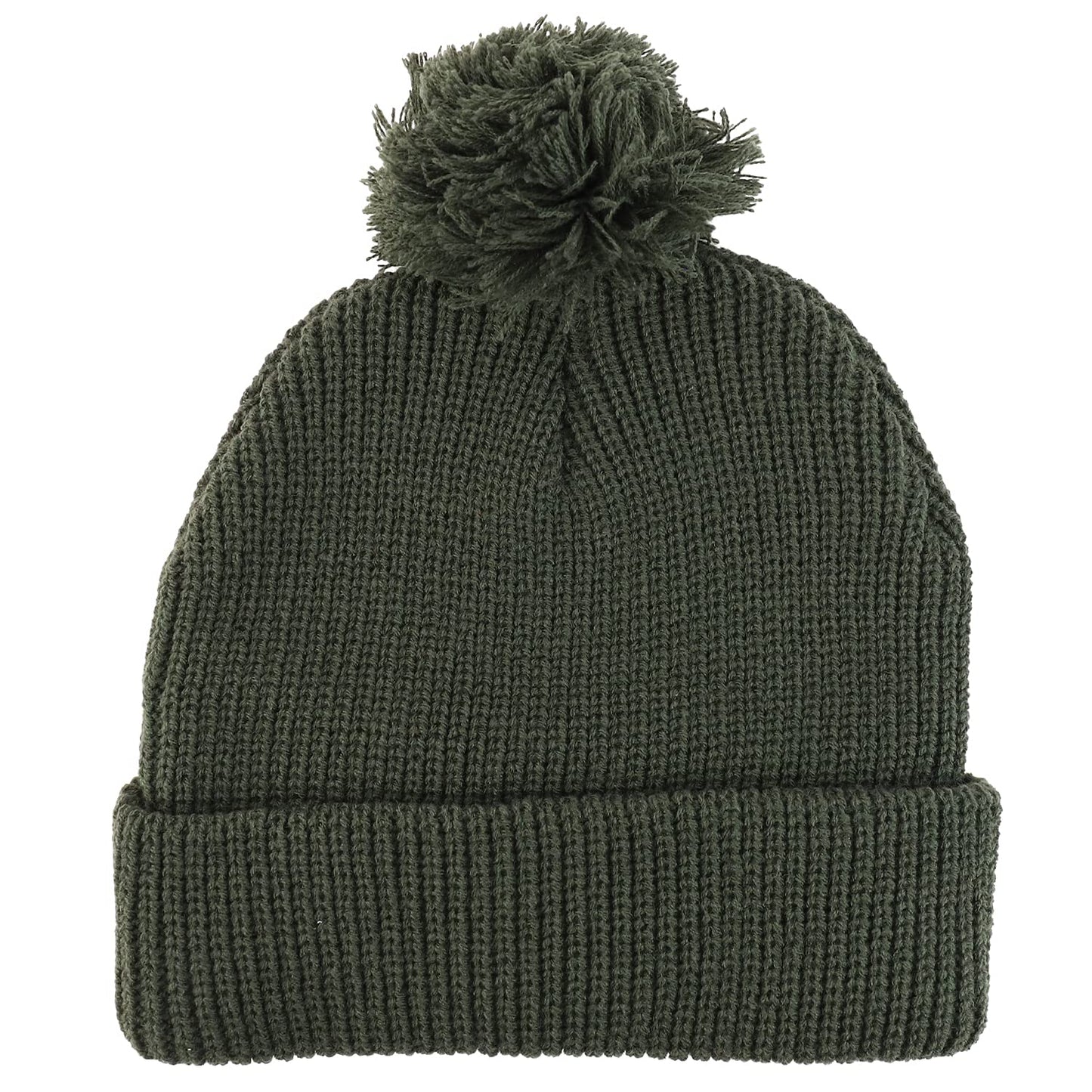 Trendy Apparel Shop XXL Oversized Solid Pom Pom Winter Ribbed Cuffed Beanie - Olive - 2XL