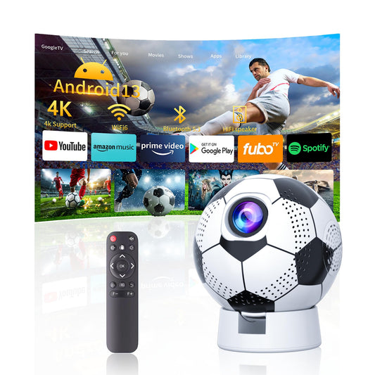 New - Mini Projector with WiFi Bluetooth Support 4K 1080P Full HD Portable Projector 270° Rotatable Football Shape Motorized Keystone Correction Compatible with TV Sticks Smartphones HDMI USB Ports