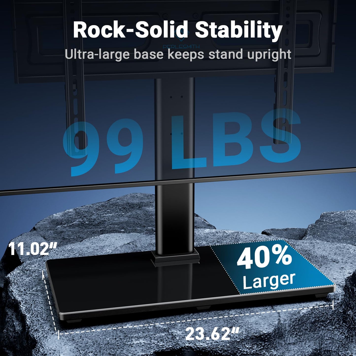 PERLESMITH Swivel Universal TV Stand Mount for 32-82 Inch LCD OLED Flat/Curved Screen TVs up to 99lbs-Height Adjustable Table Top TV Stand/Base with Tempered Glass Base&Wire Management,VESA 600x400mm