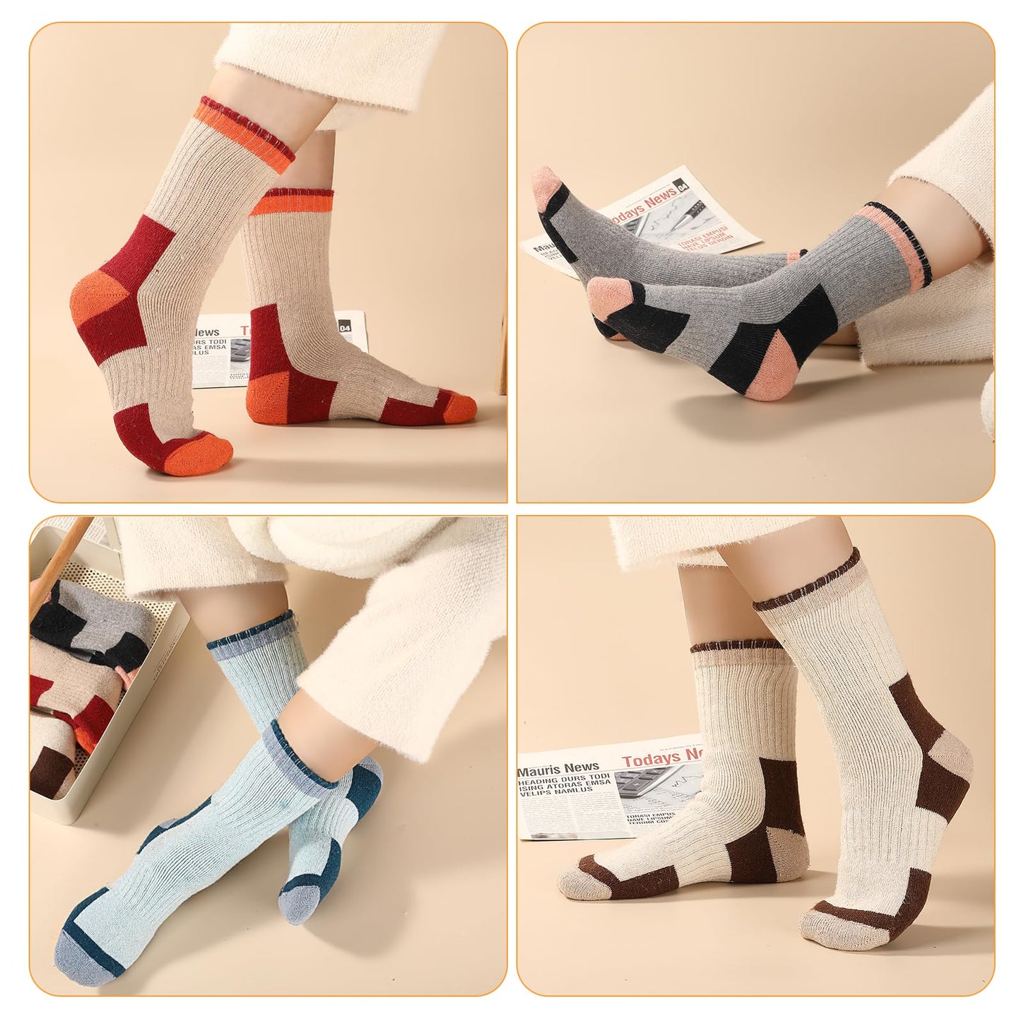 4 Pairs Wool Socks for Men Women - Warm Winter Cozy Merino Wool Socks, Thick Knit Thermal Hiking Socks Boot Socks Crew Socks for Men Women