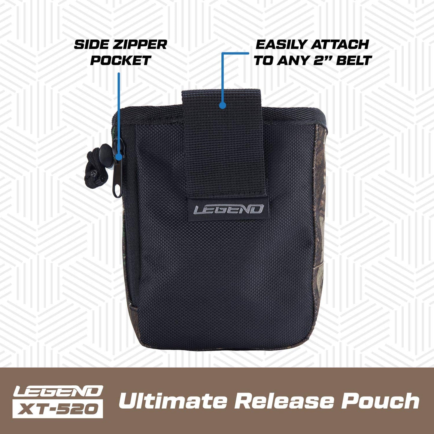 LEGEND - XT520 Quick Release Pouch & Finger Tab Bag (Realtree) | Interior Divider for Better Organization & Storage of Release Aids | Attaches to Standard 2" Belt | Quick Drawstring Closure