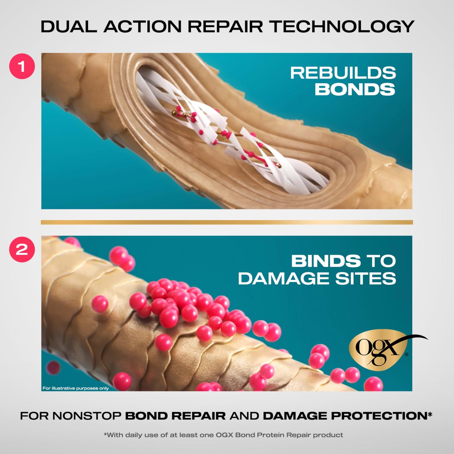 OGX Repair & Protect Bond Protein Repair 450°F Heat Protect Spray, Thermal Protection Spray for Targeted Damage Repair & Protection from Heat Damage, 6.5 fl. oz