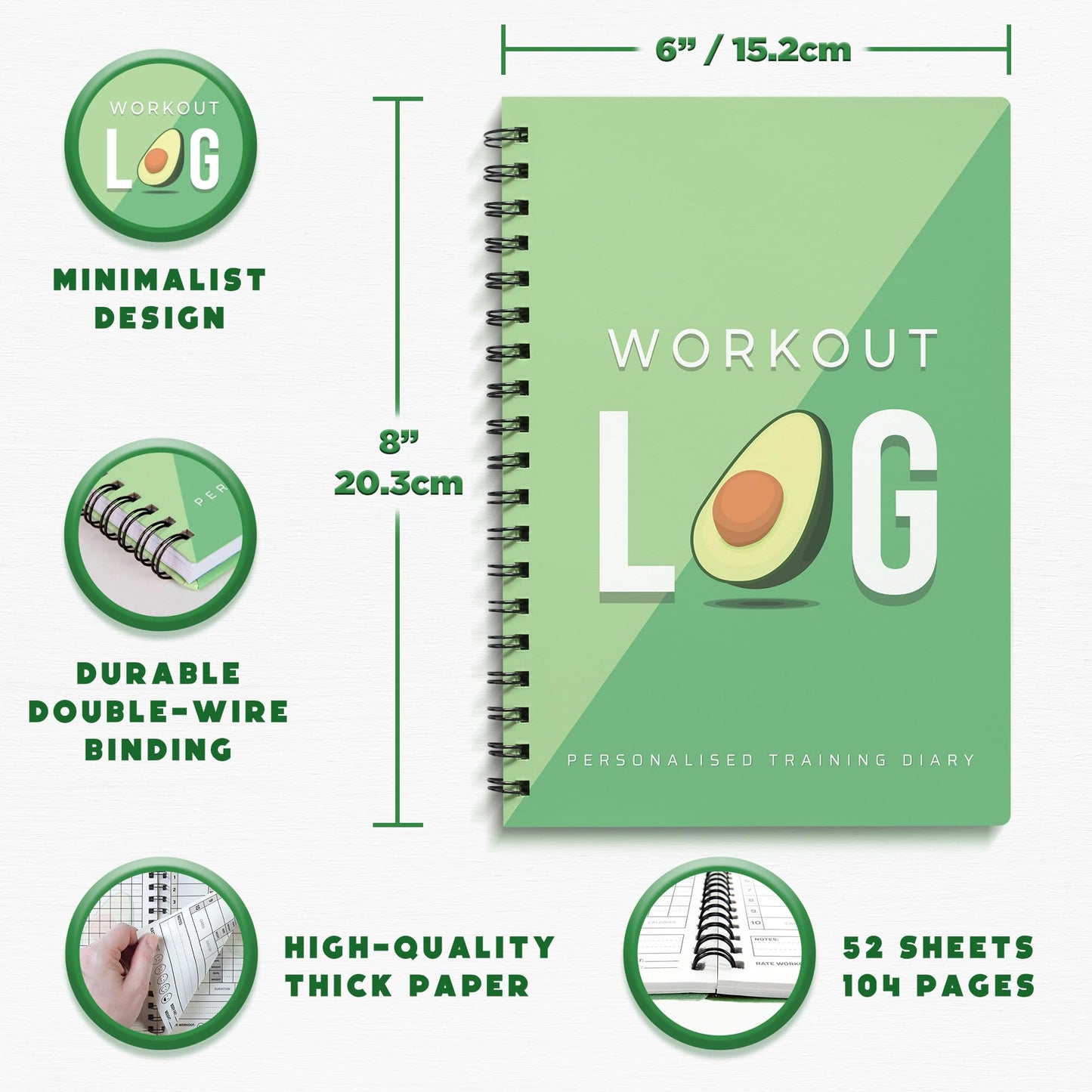 Workout Planner for Daily Fitness Tracking & Goals Setting (A5 Size, 6” x 8”, Avo Green), Men & Women Personal Home & Gym Training Diary, Log Book Journal for Weight Loss by Workout Log Gym