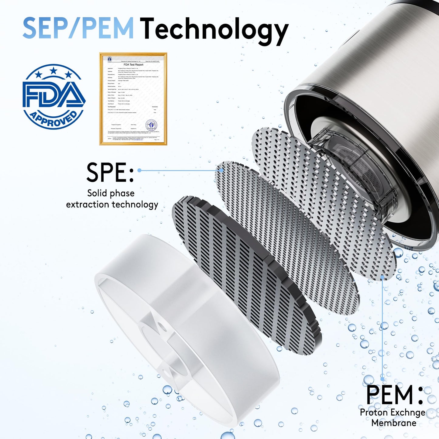 2025 New Hydrogen Water Bottle, 2200PPB in 3Min, SPE PEM Tech, Portable 16OZ, Rechargeable Hydrogen Water Bottle for Travel, Home, Office – Gift for Family & Friends (Light Gray)