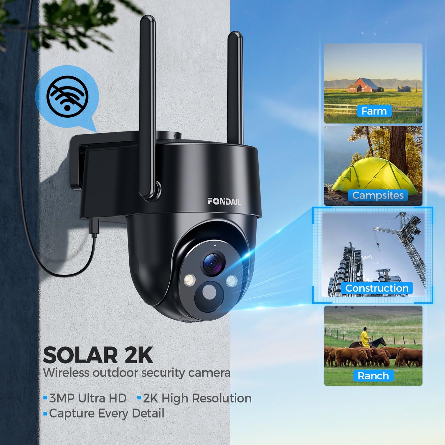 4G LTE Cellular Solar Security Camera Wireless Outdoor, No WiFi Solar Powered Camera, 360° Live View, 2K Color Night Vision, PIR Detection, 2-Way Audio, Motion Alert, Built in SIM Card, Easier to use