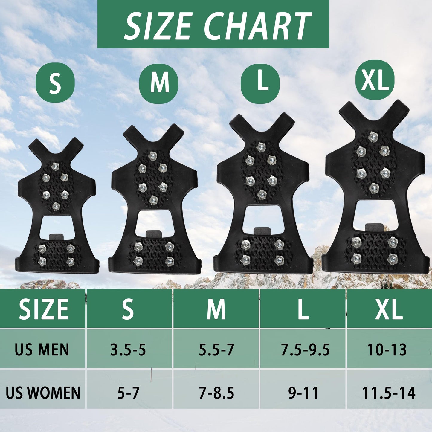 Ice Cleats Snow Traction Cleats Crampons for Shoes and Boots Non-Slip Overshoe Crampons for Women Men Walking on Snow and Ice(L)