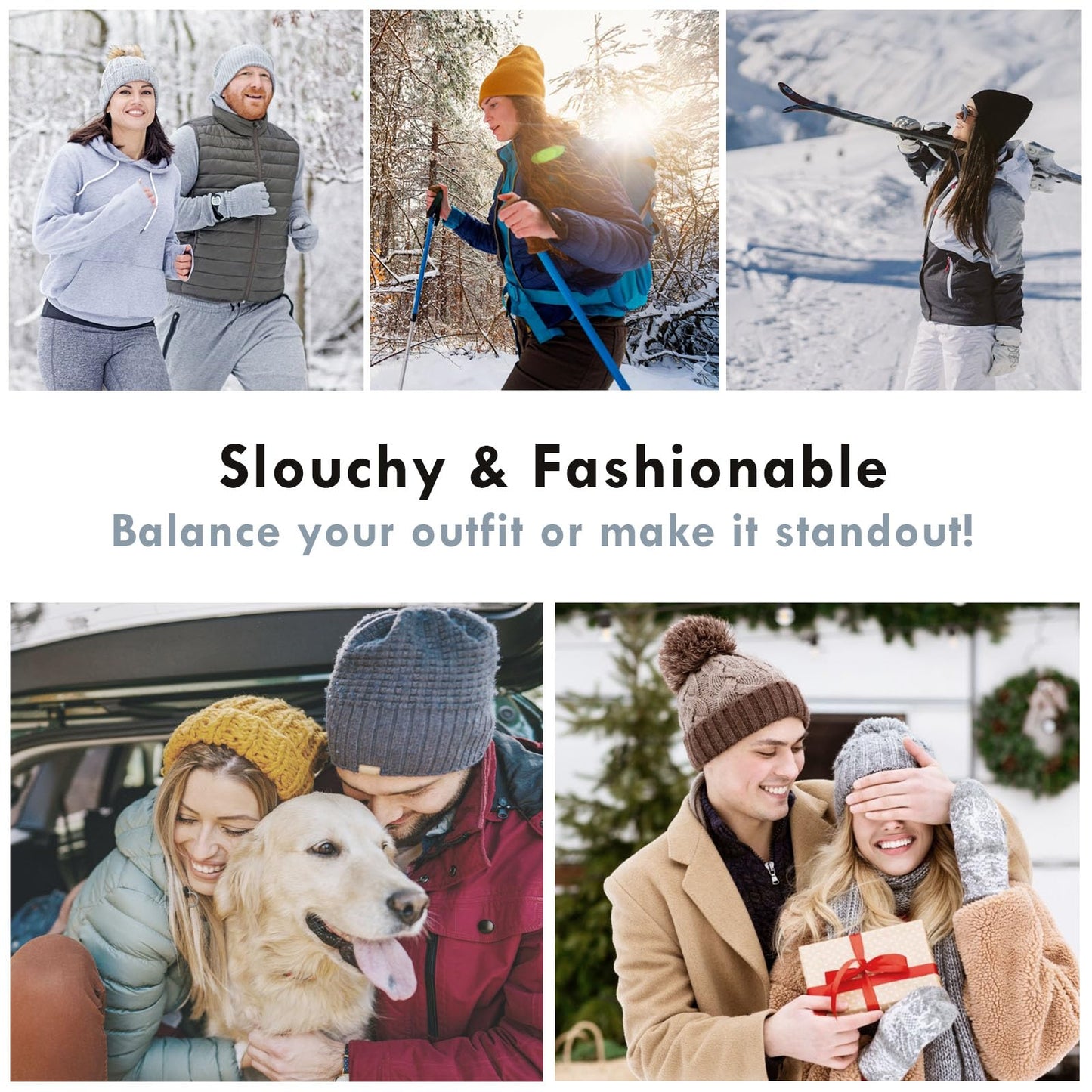 MAGISDU Slouchy Beanie,Satin Lined Winter Beanie Hats for Women Men Unisex Merino Wool Beanies Knit Soft Slouchy Warm Oversize Beanie Hat,Black