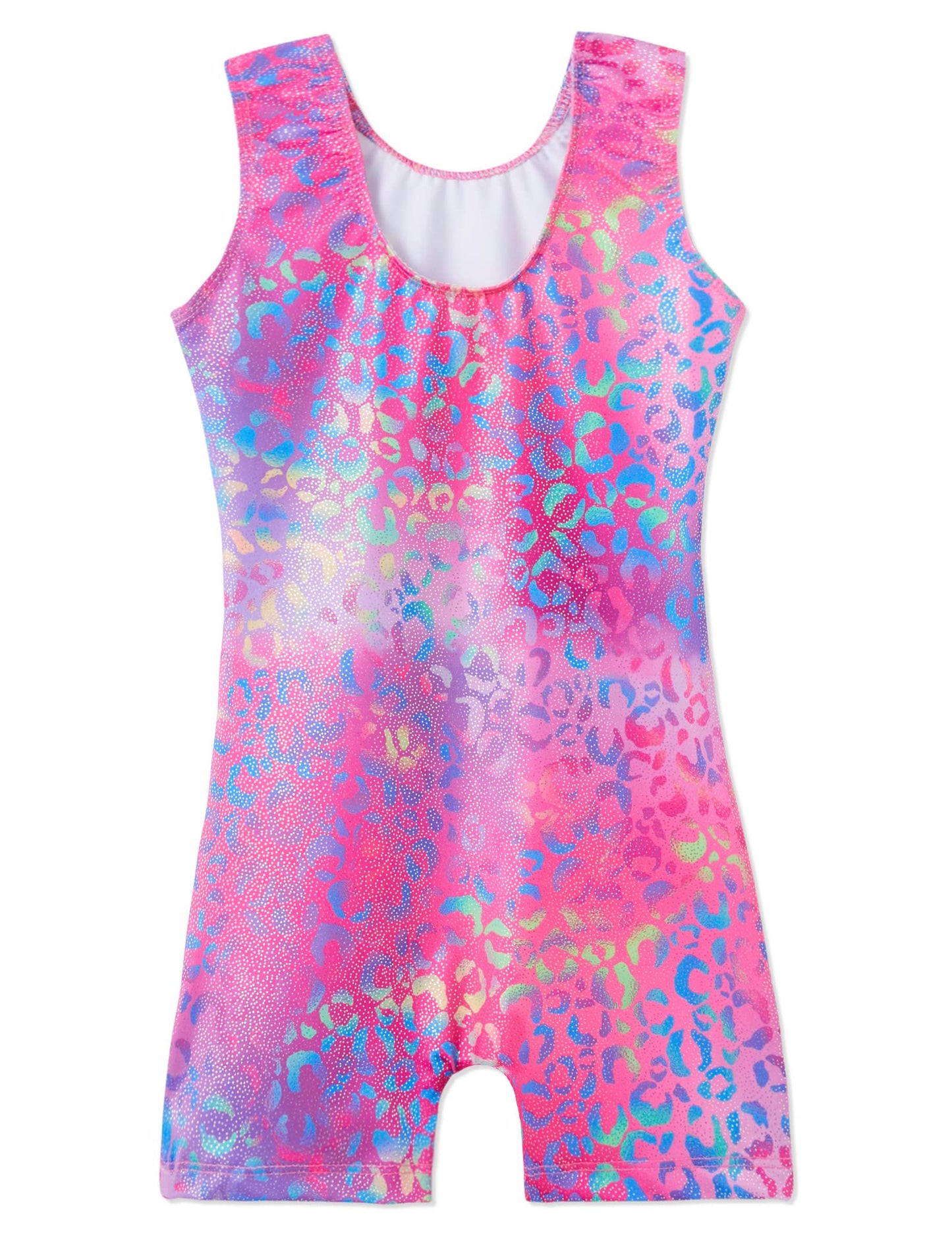 Domusgo Girls Gymnastics Leotards Size 6-7 Years Old Sparkle Pink Multicolor Cheetah Unitard for Kids Tumble Class