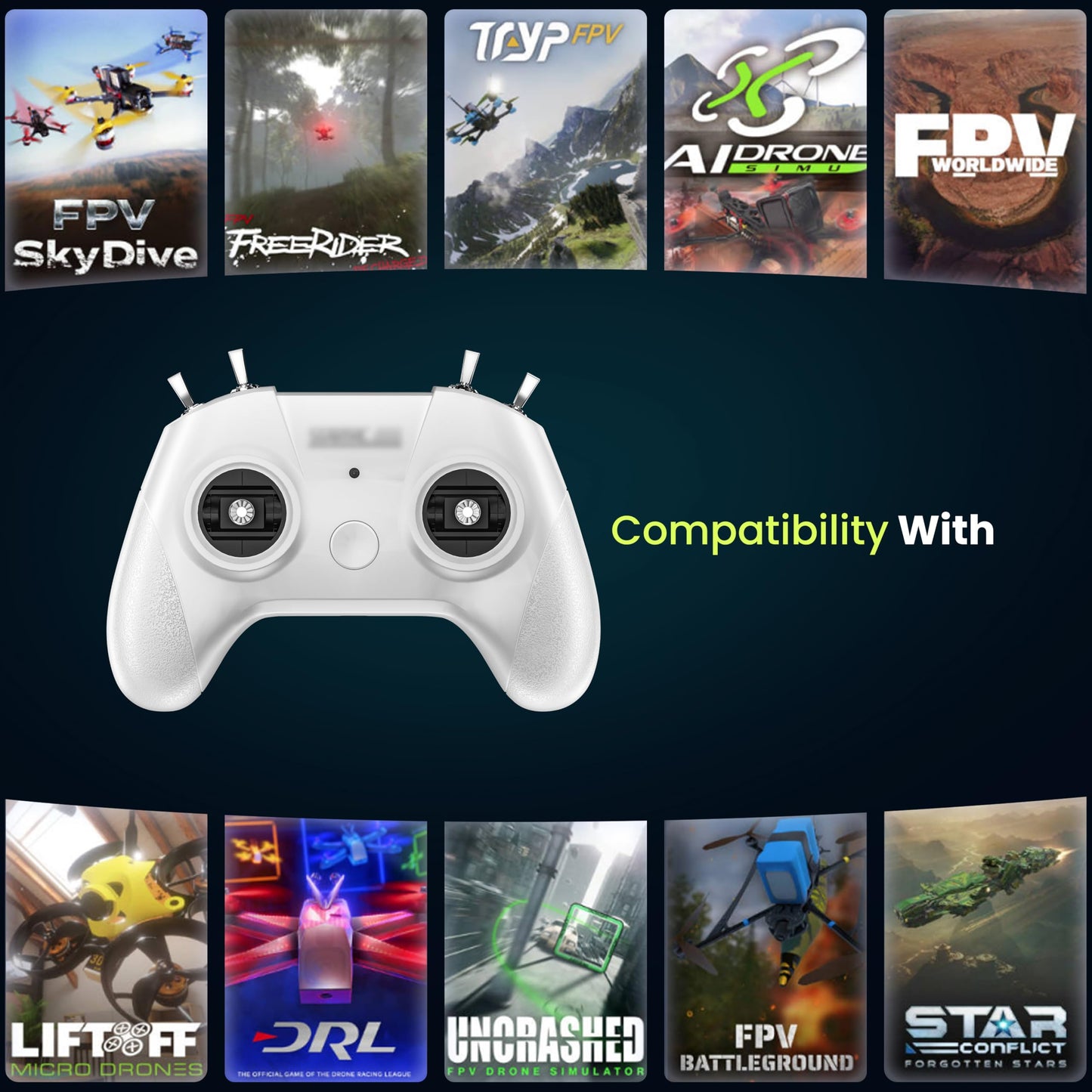 STARDRONE S8 RC Flight Simulator Controller- 8 Channels FPV Drone Games Remote Controller Support Popular System&Platform- Ideal for Beginner Pilots Professional Training Experience(Mode 2) (White)