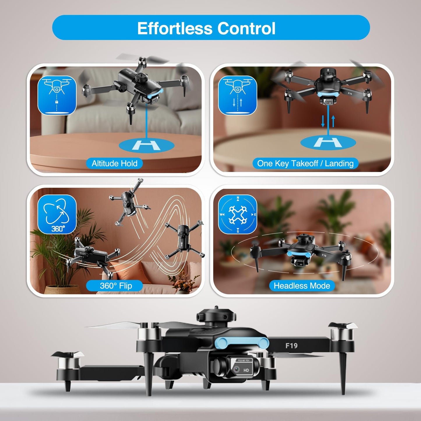 Contixo F19 Drone With 1080p HD FPV Camera, 20 Min Flight 360° Flips Brushless Motor RC Quadcopter With Altitude Hold, Obstacle Avoidance, Follow Me For Novice Beginner's Kids And Adults, 2 Batteries