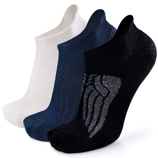 Busy Socks Womens Wool Socks Winter Size 10-13, Mens Hiking Socks Athletic Running Ankle Thick Cushion Boot Socks, Black/White/Navy, Large, 3 Pairs