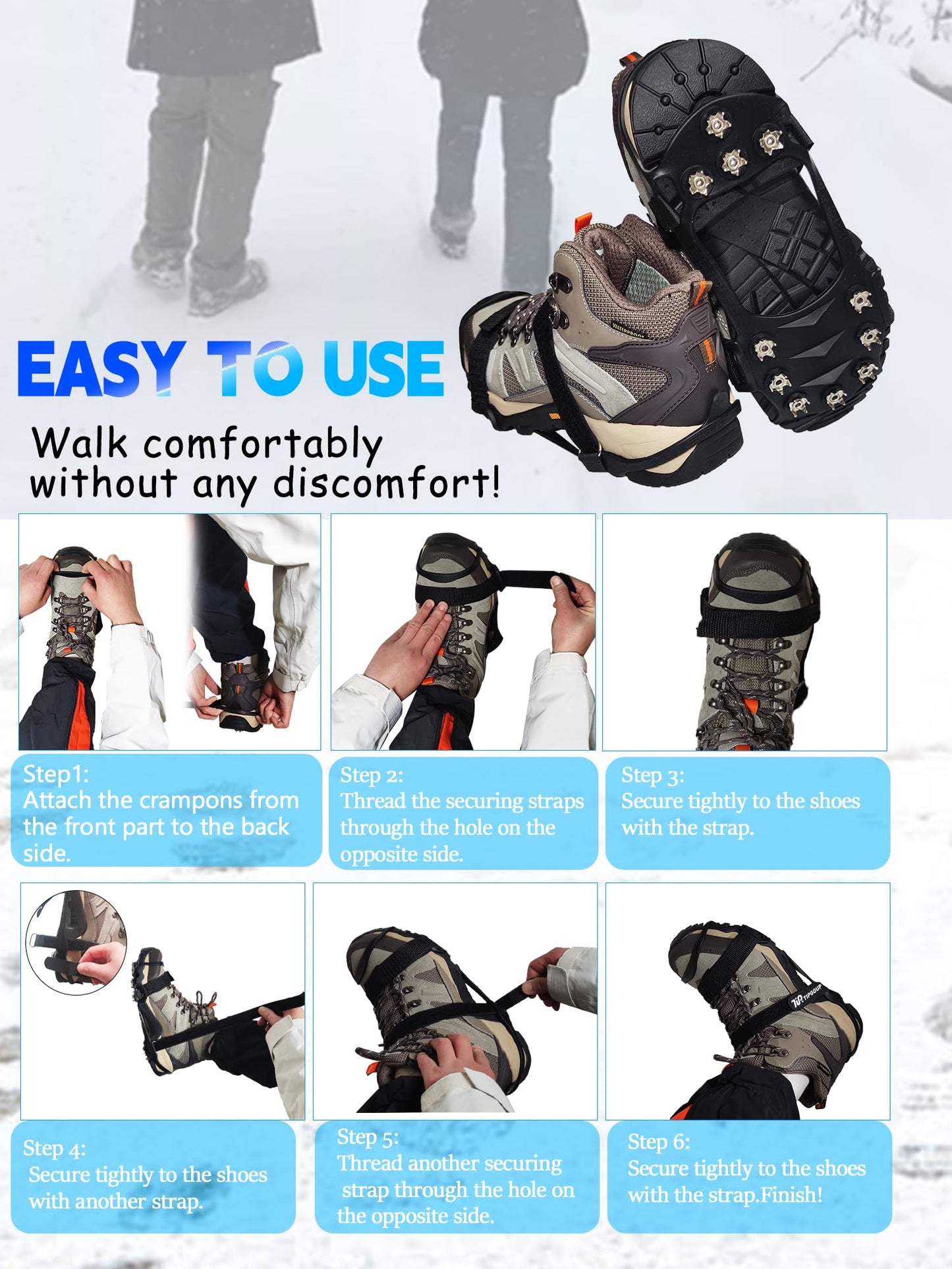 Ice Snow Cleats Non Slip Grippers for Shoes and Boots Winter Walking Traction Cleats for Men Women Overshoe Anti Slip Grips with 4 Straps L