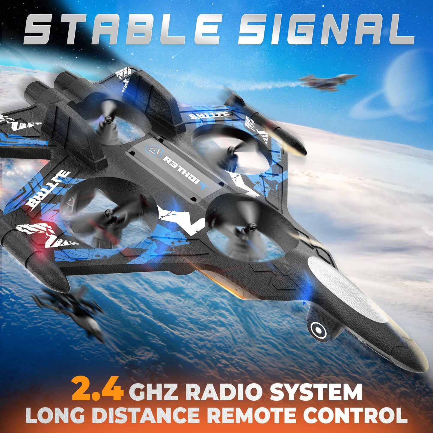 BEZGAR Drones for Kids | 2.4GHZ RC Plane, Remote Control Airplane, RC Helicopter, 360° Flip Fighter Jet Toy with Colorful LED Navigation Lights Blue, Toys for ages 8-13