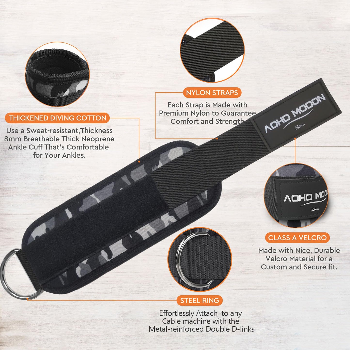 AOHO MOOON (Pair Comfortable Adjustable Ankle Straps for Cable Machines Women, Gym Workout Leg Straps, Ankle Cuffs for Glute Workouts, Foot Straps for Kickback, One Size Fit All with D Ring